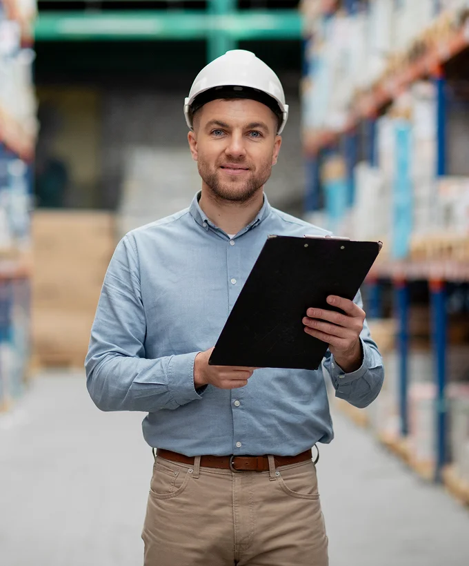 Happy logistics team discussing shipment